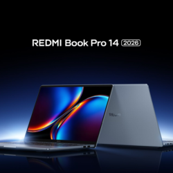 Główne zdjęcie Xiaomi Redmibook 14 Pro 2026, ujęcie pod kątem z niebieską poświatą i logo REDMI
